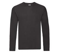Fruit of the Loom Original Long Sleeve T-Shirt - Black, M - Ribbed Collar, Cotton