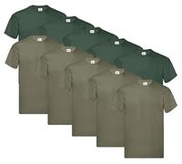 Fruit of the Loom Original T-Shirt, Color: 5X Bottle Green + 5X Olive + 1 HL Kauf Notepad, Size: XL