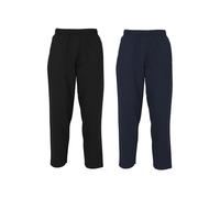 Fruit of the Loom Pack of 2 Classic Open Hem Jog Pants Jogging Bottoms Training Trousers Men + Free Web-Textilien24 Fabric Bag - S M L XL XXL 3XL - Various Colour Sets, Black + Deep Navy, S