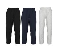 Fruit of the Loom Pack of 3 Classic Open Hem Jog Pants Jogging Bottoms Training Trousers Men + Free Web-Textilien24 Fabric Bag - S M L XL XXL 3XL - Various Colour Sets, Black + Deep Navy + Heather