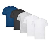 Fruit of the Loom Pack of 5 T-shirts, 2 x White + 1 x Gray + 1 x Black + 1 x Navy Blue + 1 HL Purchase Notepad, Size XXL