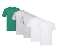 Fruit of the Loom Pack of 5 T-shirts, 2 x white + 2 x grey + 1 x retro green + 1 HL purchase notepad, size XL