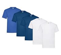 Fruit of the Loom Pack of 5 T-Shirts, 2 x White + 2 x Navy + 1 x Royal + 1 HL Buy Notepad, Size XL