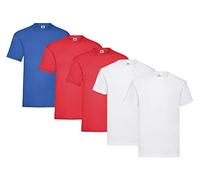 Fruit of the Loom Pack of 5 T-Shirts, 2 x White + 2 x Red + 1 x Royal + 1 HL Purchase Notepad, Size L