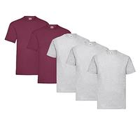 Fruit of the Loom Pack of 5 T-shirts, 3 x Grey + 2 x Burgundy + 1 HL Kauf Notepad, Size S, 3 x grey + 2 x burgundy + 1 Hl Kauf notepad, Small