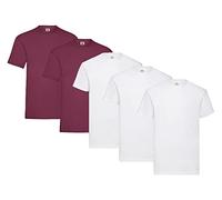 Fruit of the Loom Pack of 5 T-Shirts, 3 x White + 2 x Burgundy + 1 HL Kauf Notepad, Size S, 3 x white + 2 x burgundy + 1 notepad, Small
