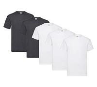 Fruit of the Loom Pack of 5 T-Shirts, 3 x White + 2 x Dark Heather + 1 HL Purchase Notepad, Size XL