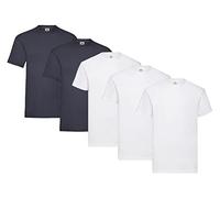 Fruit of the Loom Pack of 5 T-Shirts, 3 x White + 2 x Deep Navy + 1 HL Kauf Notepad, Size S