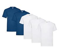 Fruit of the Loom Pack of 5 T-Shirts, 3 x White + 2 x Navy + 1 HL Kauf Notepad, Size 3XL