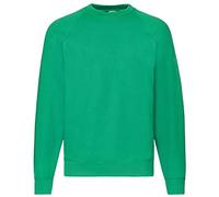Fruit of the Loom Raglan sweatshirts in 12 colours and sizes S, M, L, XL and XXL, Kelly Green, L (large).