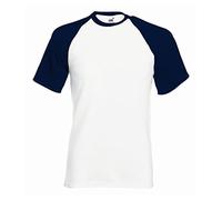 Fruit of the Loom S/Slv Baseball T Shirt in White / navy Size L (SS31) [Apparel]