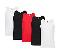 Fruit of the Loom Sleeveless Men's Sports Tank Top, 2 x White, 2 x Black, 1 x Red + 1 HL-Kauf Notepad, Size L