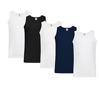 Fruit of the Loom Sleeveless Men's Sports Tank Top, 3 x White, 1 x Dark Blue, 1 x Black + 1 HL-Kauf Notepad, Size L
