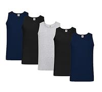 Fruit of the Loom Sleeveless Sports Tank Top for Men, 2 x Black, 2 x Dark Blue, 1 x Grey + 1 HL-Kauf Notepad, 3XL