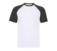 (L, White/Black) Fruit of the Loom Unisex Adult Contrast Panel Baseball T-Shirt