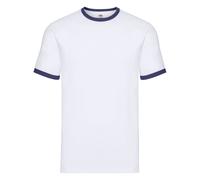 (M, White/Navy) Fruit of the Loom Unisex Adult Ringer T-Shirt