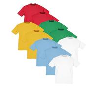 Fruit of the Loom Valueweight Children's T-Shirt + Free Web-Textilien24 Fabric Bag - All Sizes and Colours Pack of 10, 2 x white + 2 x Sky+ 2 x Sun+ 2 x Kelly + 2 x red, 140