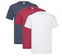 Fruit of the Loom Valueweight T-Shirt Various Colour Sets S M L XL XXL 3XL 4XL 5XL, 1 x white + 1 x Vnavy + 1 x vintage heather red + 1 x purchase notepad, XXL