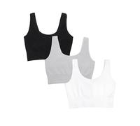 Fruit of the Loom Women's 360 Stretch Longline Sport, Comfortable Wireless Bras, Seamless Full-Coverage for a Natural Shape, Opaque, Black/White/Grey Heather, XXL (Pack of 3)