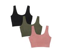 Fruit of the Loom Women's 360 Stretch Longline Sport Comfortable Wireless Bras Seamless Full-Coverage for a Natural Shape Desert Dusk/Olive Night/