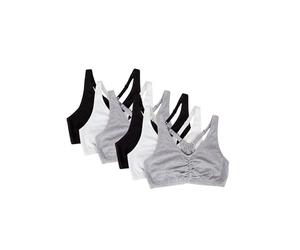 Fruit of the Loom Women's 90011 Shirred Front Racerback Sports Bra-3 Pack,Grey,White,Blue,Gem,Mint,Neon,Pink,Red,Black,32to46, Heather Grey/White/Black/Heather Grey/White/Black 6-Pack, 38
