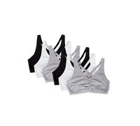 Fruit of the Loom Women's Adjustable Shirred Front Racerback Sports Bra, Heather Grey/White/Black/Heather Grey/White/Black 6-Pack, 40
