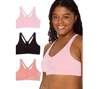 Fruit of the Loom Women's Adjustable Shirred Front Racerback Sports Bra, Desert Dusk/Black/Blushing Rose, 42