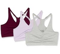 Fruit of The Loom Women's Adjustable Shirred Front Racerback Sports Bra, Multi Pack Options, Lilac/Grey Heather/Purple Velvet, 34