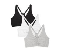 Fruit of the Loom Women's Adjustable Shirred Front Racerback Sports Bra Multi Packs, White/Heather Grey/Black Hue Adjustable, 38