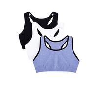 Fruit of the Loom Women's Built Up Tank Style Sports Bra Fashion Colors, Opaque, Blue Gem with Black/White/Black-3 Pack, 34B (Pack of 3)
