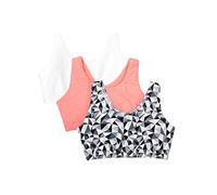 Fruit of the Loom Women's Built Up Tank Style Sports Bra Fashion Colors, Opaque, Kaleidoscope/White/Punchy Peach, 44 (Pack of 3)
