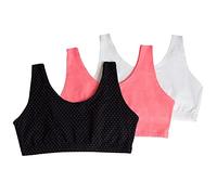 Fruit of the Loom Women's Built Up Tank Style Sports Bra Fashion Colors, Opaque, Pin Dot/Popsicle Pink/White-3 Pack, 14 (Pack of 3)