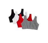 Fruit of the Loom Women's Built Up Tank Style Sports Bra Fashion Colors, Opaque, Skinny Stripe/Black Hue/Red Hot/White, 34 (Pack of 4)