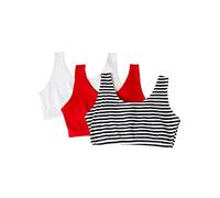 Fruit of the Loom Women's Built Up Tank Style Sports Bra Fashion Colors, Opaque, Skinny Stripe/White/Red Hot, 40 (Pack of 3)