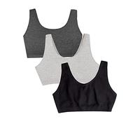 Fruit of the Loom Women's Built Up Tank Style Sports Bra, Opaque, Black/Heather Grey/Charcoal, 50 Plus (Pack of 3)