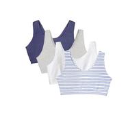Fruit of the Loom Women's Built Up Tank Style Sports Bra Value Pack, Cottage Stripes/Skipper Blue/Grey Heather/White, 40 (Pack of 4)