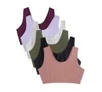 Fruit of the Loom Women's Built Up Tank Style Sports Bra Value Pack, Opaque, Black/Heather Grey/Olive/Purple Velvet/Lilac/Dusk, 38 (Pack of 6)