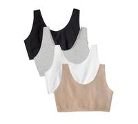 Fruit of the Loom Women's Built Up Tank Style Sports Bra Value Pack, Opaque, Black/Heather Grey/Sand/White, 38 (Pack of 4)