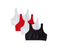 Fruit of the Loom Women's Built Up Tank Style Sports Bra Fashion Colors, Opaque, Black/White/White/Red 4-Pack, 44 (Pack of 4)