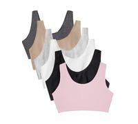 Fruit of the Loom Women's Built Up Tank Style Sports Bra Value Pack, Opaque, Sand/White/Heather Grey/Black/Blush/Charcoal, 38 (Pack of 6)