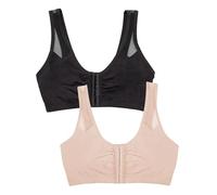 Fruit of the Loom Women's Comfort Front Close Sport Bra with Mesh Straps, Black Hue/Sand, 34