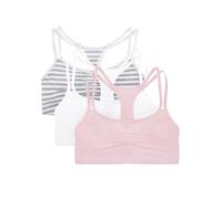 Fruit of the Loom Women's Cotton Pullover Sport Bra (Pack of 3), Skinny Stripe/White/Blushing Rose