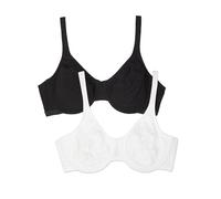 Fruit of the Loom Women's Cotton Stretch Extreme Comfort Bra, Opaque, Black Hue/White 86ck, 36D (Pack of 2)