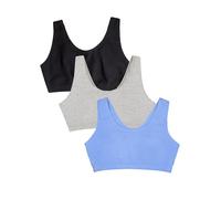 Fruit of the Loom Women's Cotton Tank Bra Ultimate Comfort & Breathable Fit Sports, Opaque, Cornflowerblue/Grey/Black, 40 (Pack of 3)