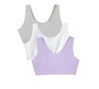 Fruit of the Loom Women's Cotton Tank Bra Ultimate Comfort & Breathable Fit Sports, Opaque, Lilac Whisper/White/Grey Heather, 34 (Pack of 3)