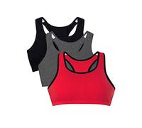 Fruit of the Loom Women's Cotton Tank Bra Ultimate Comfort & Breathable Fit Sports, Opaque, Red Hot with Black/Charcoal/Black, 46 (Pack of 3)