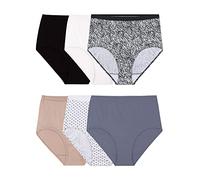Fruit of the Loom Women's Eversoft Cotton Brief Underwear, Tag Free & Breathable, Available in Plus Size, Brief - Cotton - 6 Pack - Black/White/Nude, 6