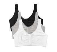 Fruit of the Loom Women's Front Close Builtup Sports Bra 3-Pack (one Set of Pads), Black/White/Heather Grey, 44 (Pack of 3)