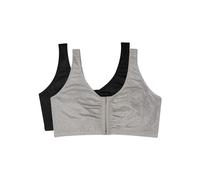 Fruit of the Loom Women's Front Close Builtup Sports Bra Black Hue/Heather Grey 2-Pack 38