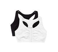 Fruit of the Loom Women's Front Close Racerback (Pack of 2) Sports Bra, Black/White, UK 12